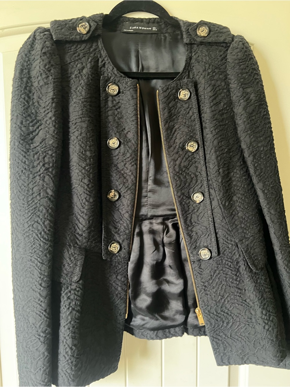 Zara Black Textured Peplum Blazer Jacket